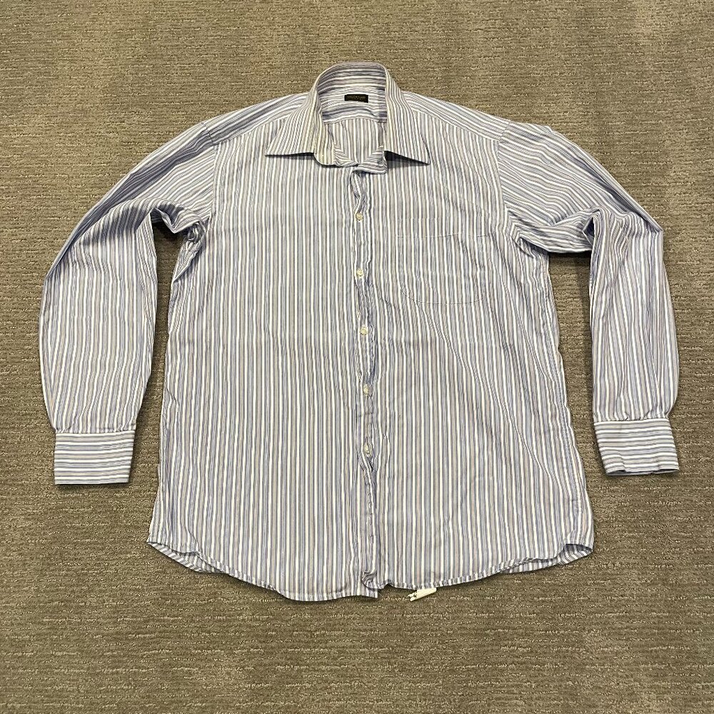 Valentino Roma Dress Shirt Mens Large 41 / 16 Blue Stripe Button Down Italy READ